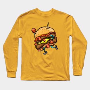 Fast Food Beef burger Hamburger Cheeseburger Cartoon Character Long Sleeve T-Shirt